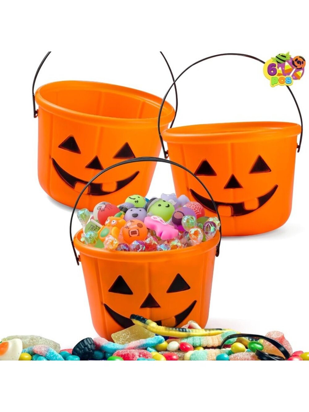 6PCS Halloween Trick or Treat Pumpkin Bucket, Jack O Lantern Candy Basket